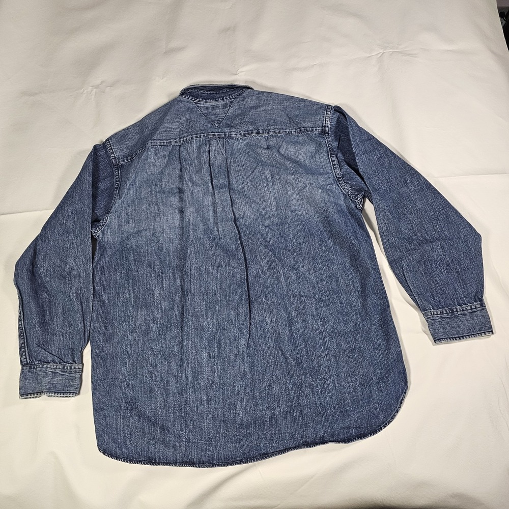 Tommy Hilfiger Denim Button Down Shirt Mens XL Blue Chambray Long Sleeve Classic - Picture 4 of 14